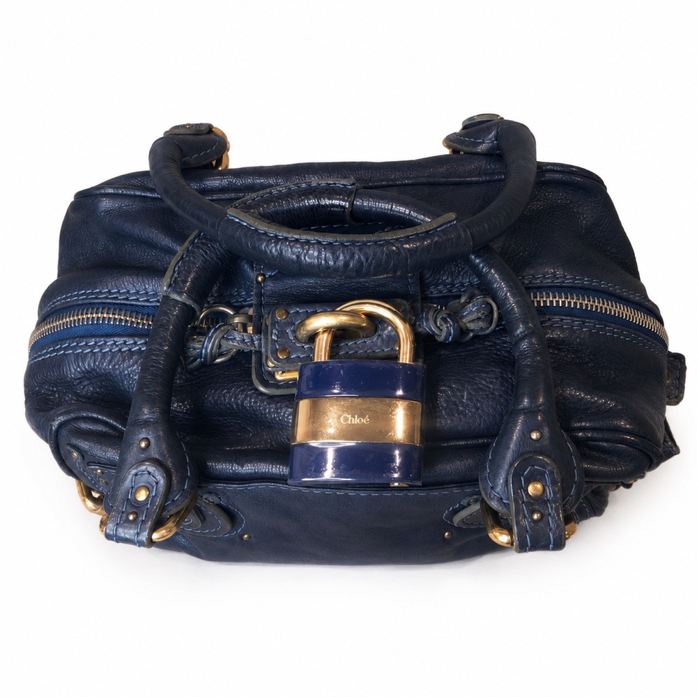 CHLOE Paddington Navy Blue Leather Tote Hand Bag CHLOE Padlock - Picture 1 of 16
